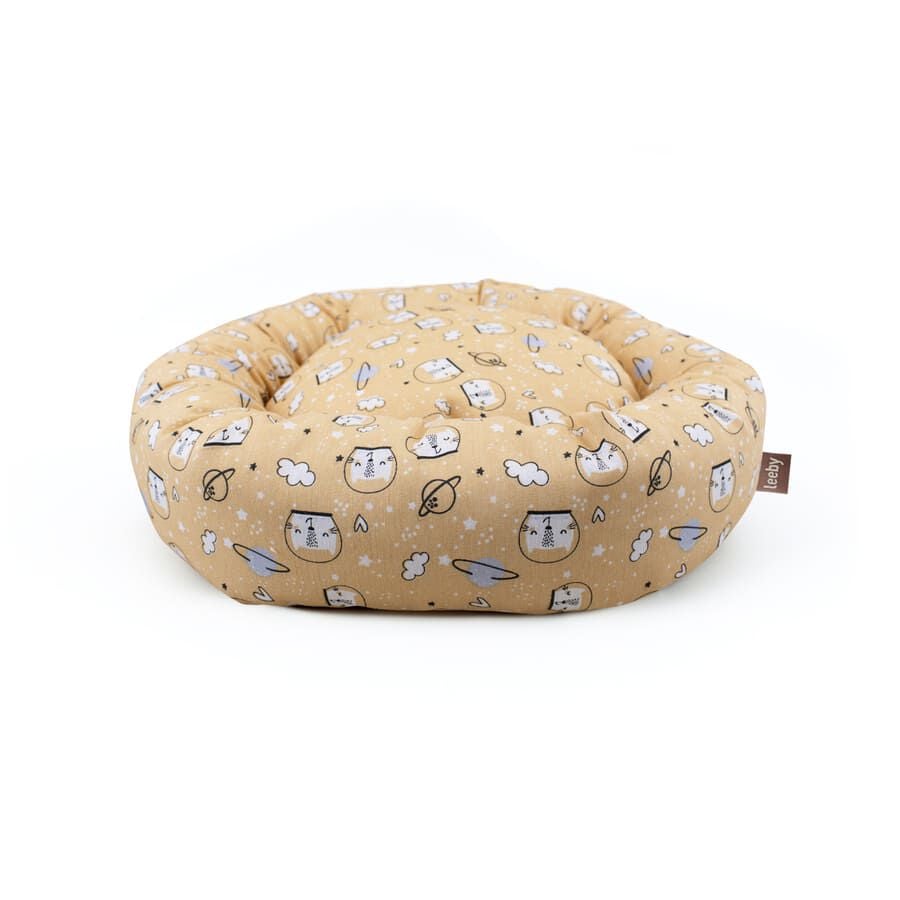 Leeby Cama Donut Antiderrapante com Estampado de Banda Desenhada Amarela para gatos, , large image number null